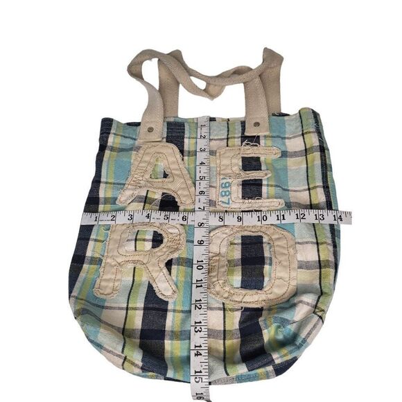 Aeropostale Tote Bag Women Sz M Plaid Fabric Boho Hippie Double Handle - Picture 6 of 6
